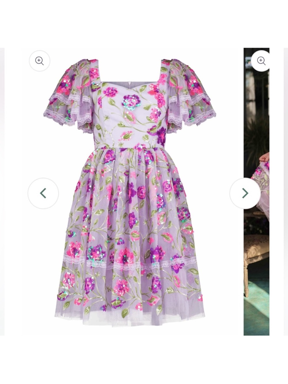JessaKae Lavender Floral Sequin Midi Dress with Puff Sleeves